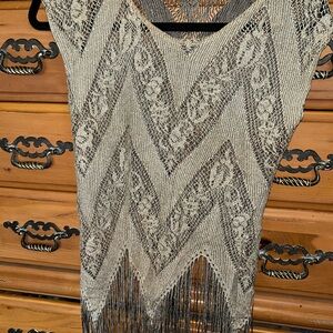 Beige and Black Chevron Fringe Top